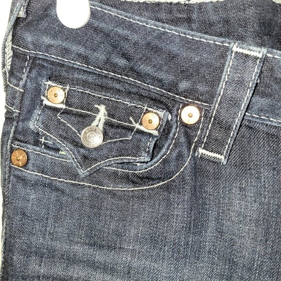 True Religion Boot Cut Blue Denim Jeans Flap Pocket Rainbow Design Women 25 - Picture 6 of 11